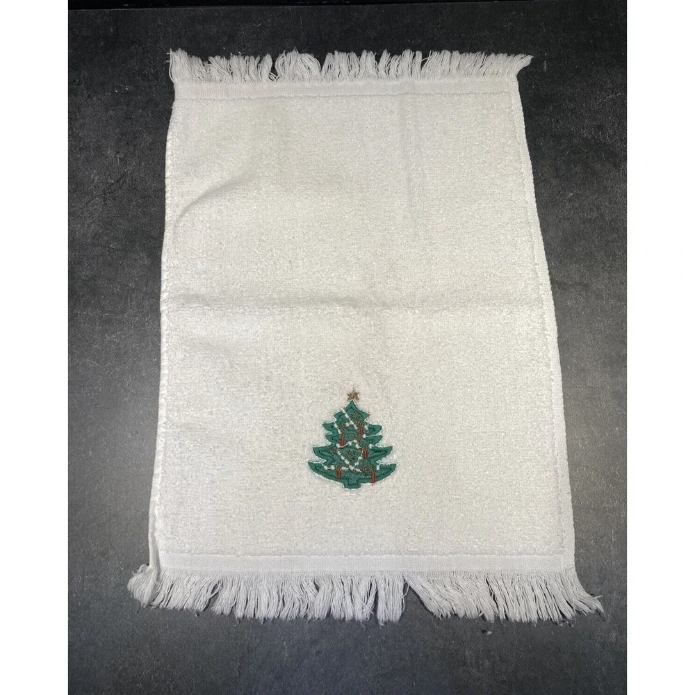 2 Pc Embroidered Christmas Tree Hand Towel Set 1 Hand Towel/1 Fingertip Towel